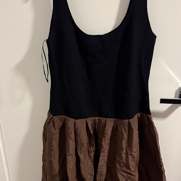 Mango Women's Brown Contrast Drop Waist Pleated Dress - Picture 3 of 4